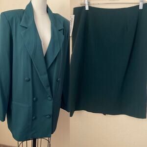 VTG Toni Garment CC Magic Women's Blazer Skirt Size 14 Hunter Green Crepe 2 Pc